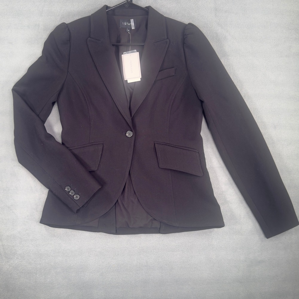 1.STATE Womens Puff Sleeve Single Button Blazer Black Style 8150508 Size 6 NWT